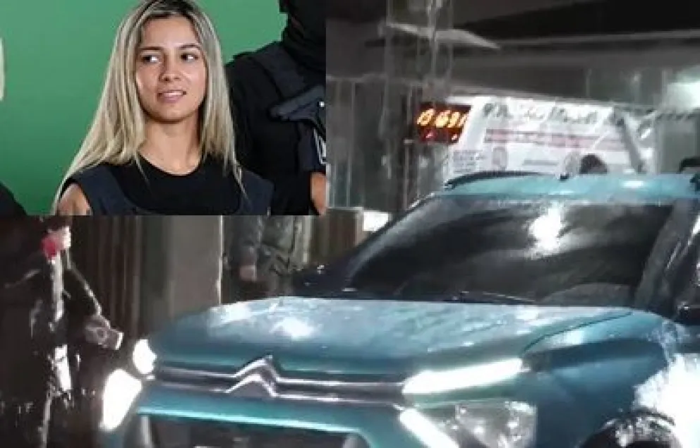 Tatiana Marset y el vehículo en el que salió del penal de Palmasola este miércoles