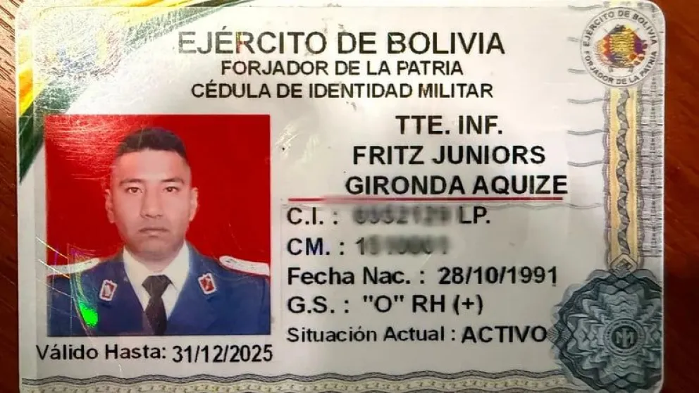 El documento de identidad de Fritz Juniors Gironda Aquize. Foto: RRSS