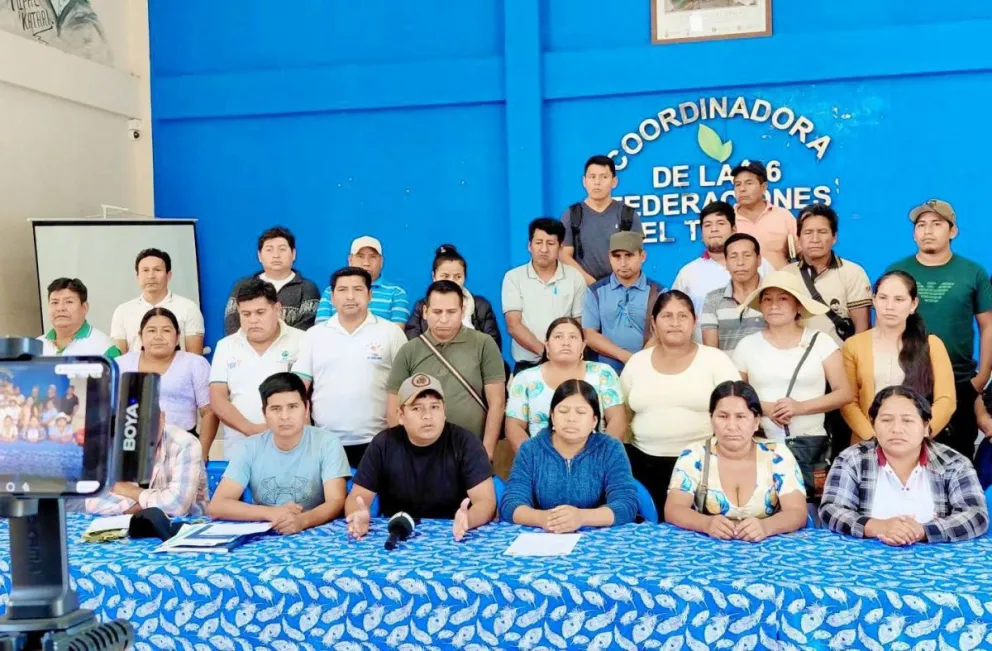 Los dirigentes de las federaciones cocaleras se pronuncian en el Trópico de Cochabamba. Foto: RKC