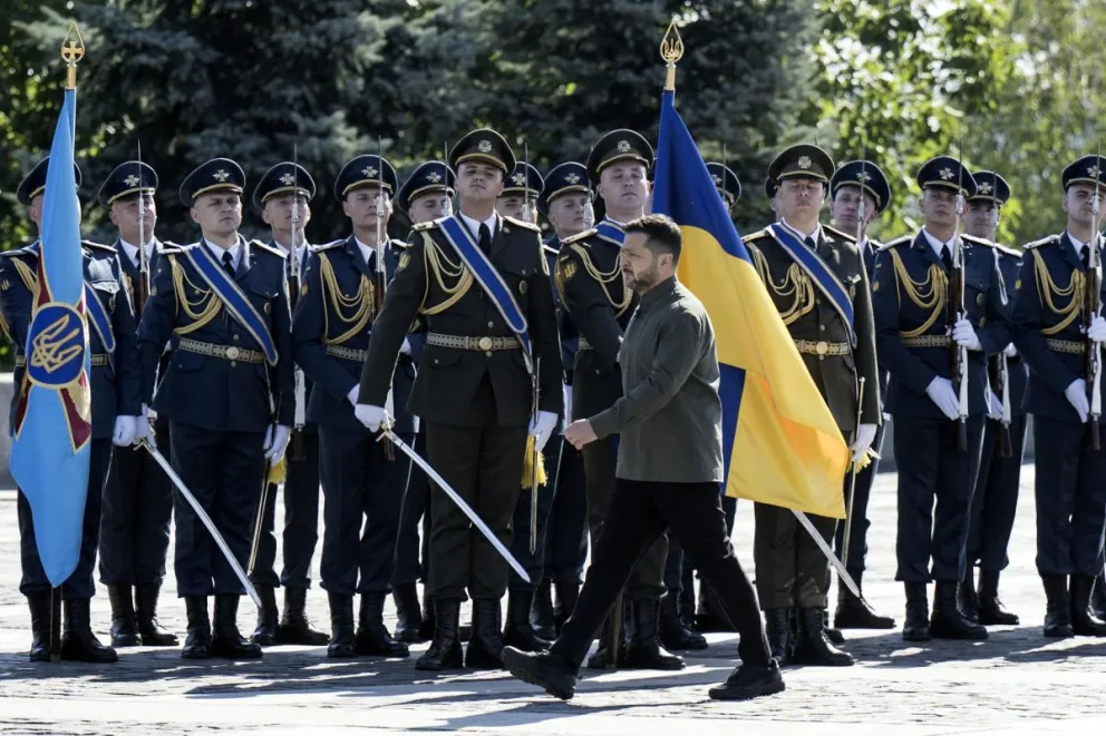 El presidente ucraniano, Volodímir Zelenski, durante la celebración del Día de la Bandera. Foto: EFE