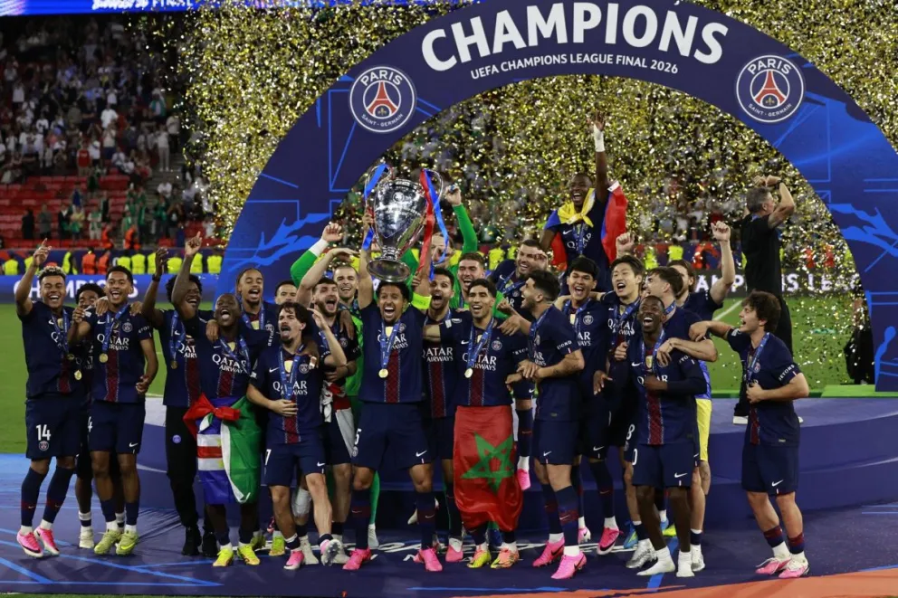 Futbolistas del PSG celebran el título de la Liga de Campeones pasado. Foto: EFE.