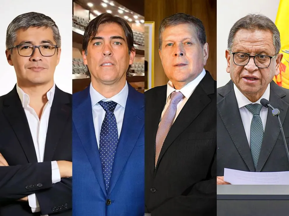 Los ministros interpelados por la ALP en dos semanas: Gabriel Espinoza, Mauricio Zamora, Marcelo Blanco y Marco Antonio Oviedo. Foto: X,El Diario, Ministerio de Hidrocarburos y Ministerio de Gobierno