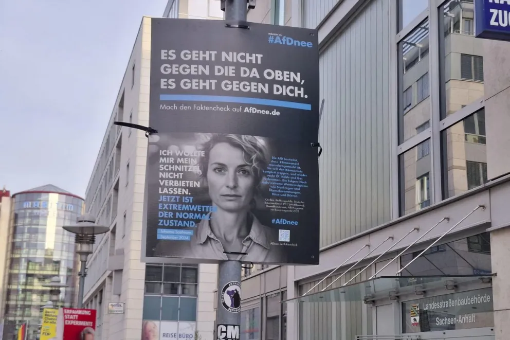 Carteles contra la ultraderechista AfD en Magdeburgo. Foto: EFE