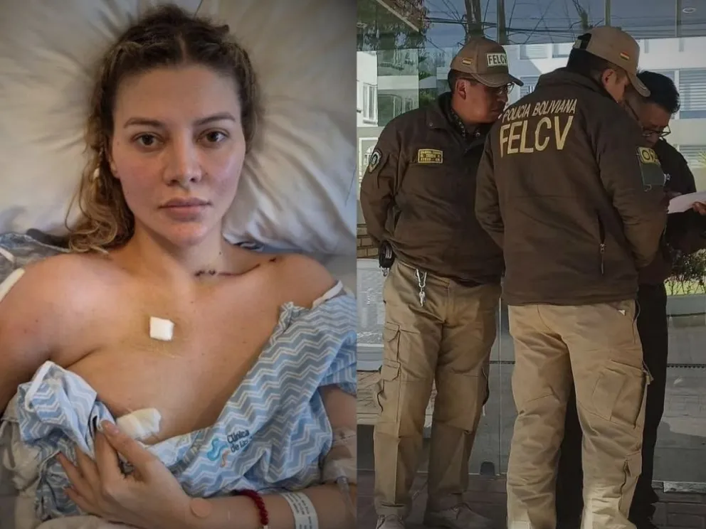 Beller y los efectivos que acudieron a denuncia de Arandia cuando ella lo contactó. Fotos: Clarín y RRSS de Beller 