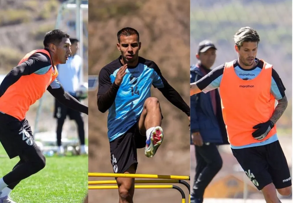 Saavedra (izq.), Matheus y Rodríguez, en una práctica pasada. Fotos: Club Bolívar.