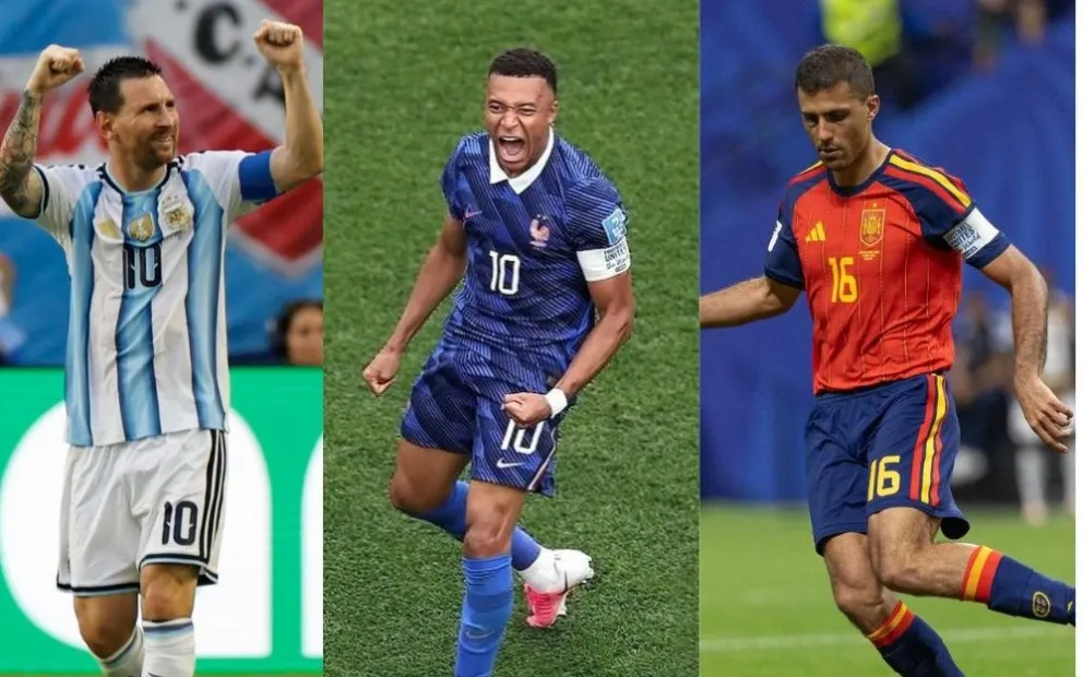Messi (izq.), Mbappé y Rodri, tres de los 30 nominados. Fotos: EFE.