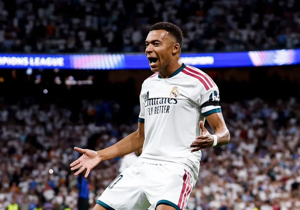 Mbappé celebra el segundo gol del compromiso de los madridistas. Foto. RM