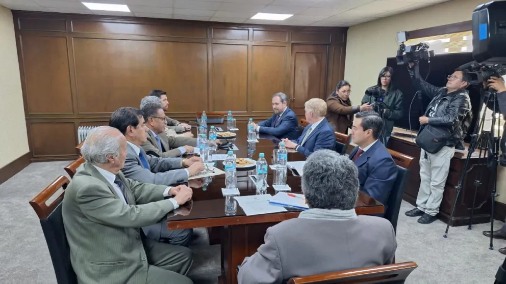 La misión de avanzada de la OEA se reúne con autoridades del Ministerio de Gobierno. Foto: Edmundo Morales / Visión 360