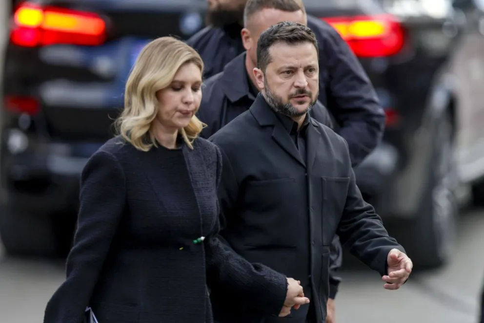 El presidente de Ucrania, Volodímir Zelenski, y la primera dama, Olena Zelenska, asisten al funeral del rey Harald V de Noruega, en Oslo (Noruega), el 9 de septiembre de 2026. Foto: EFE