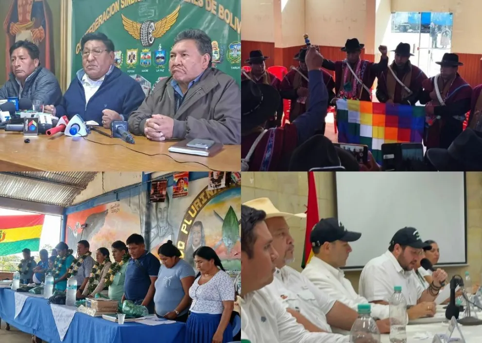Los choferes, campesinos, evistas y los cívicos cruceños anuncian tomas medidas contra el Gobierno. Foto: Oxígeno, Vos TV/Facebook, RKC y Asamblea de la Cruceñidad.