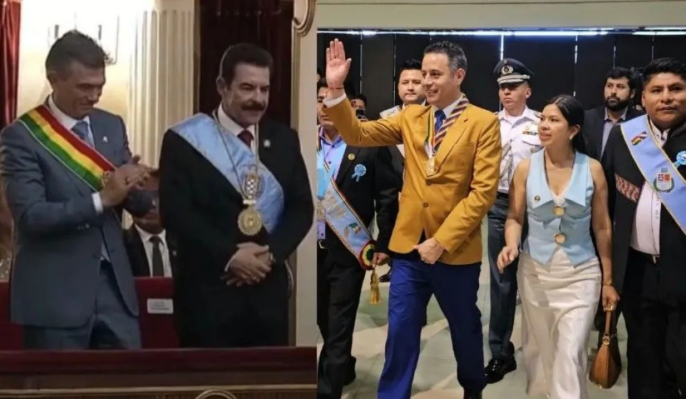 El presidente Rodrigo Paz y el alcadel Manfred Reyes Villa. El vicepresidente Edmand Lara y el gobernador Leonardo Loza. Foto: Composición