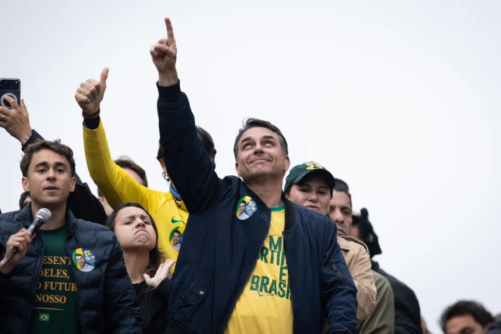 El candidato presidencial brasileño Flávio Bolsonaro durante un acto en São Paulo, Brasil, el 7 de septiembre de 2026. Foto: EFE