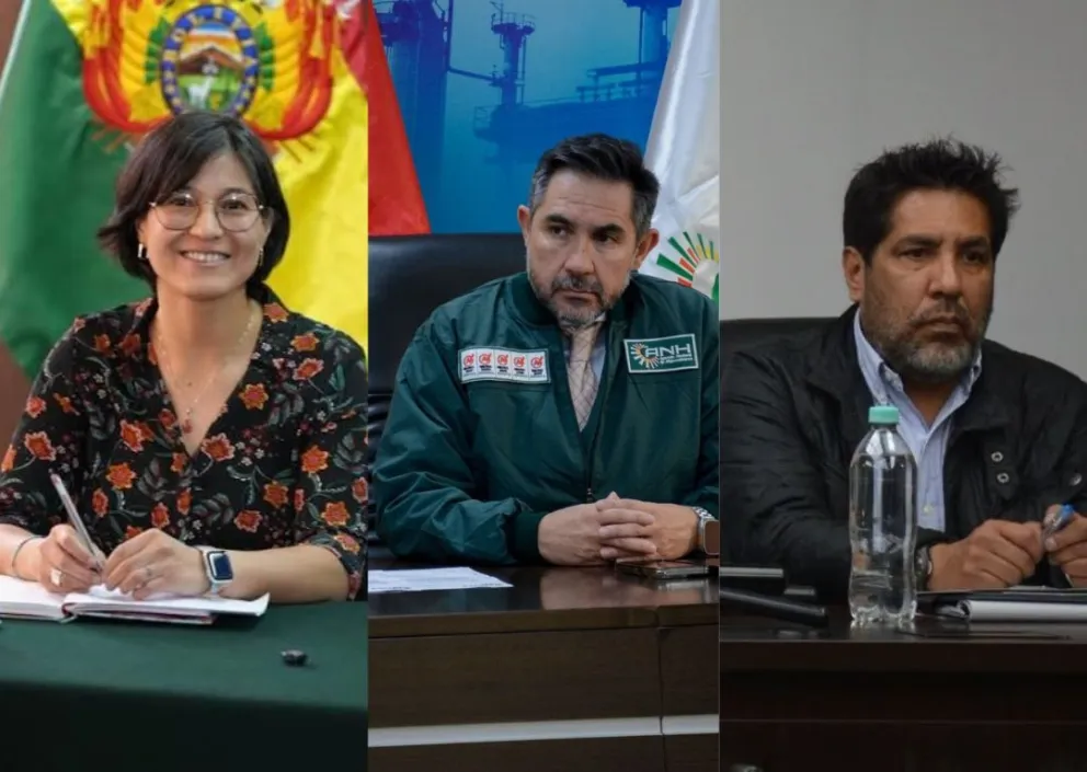 Margot Ayala, Freddy Zenteno y Jorge Luis Gumucio, los tres directores de la Agencia Nacional de Hidrocarburos. Foto: ANH