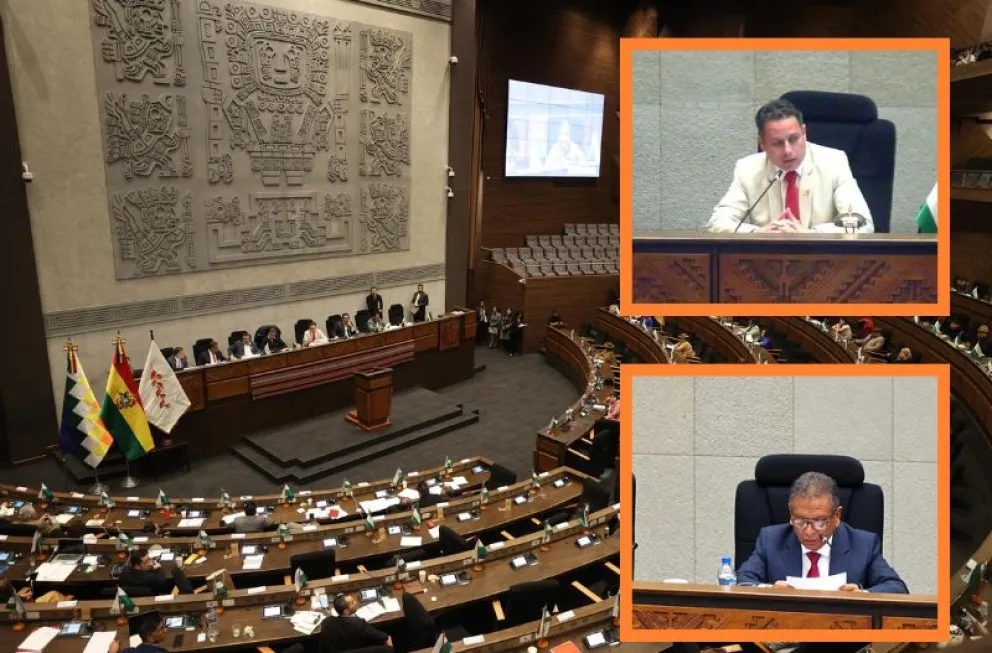 El vicepresidente del Estado y presidente de la Asamblea, Edmand Lara, y el ministro de Gobierno, Marco Oviedo. Foto: Composición