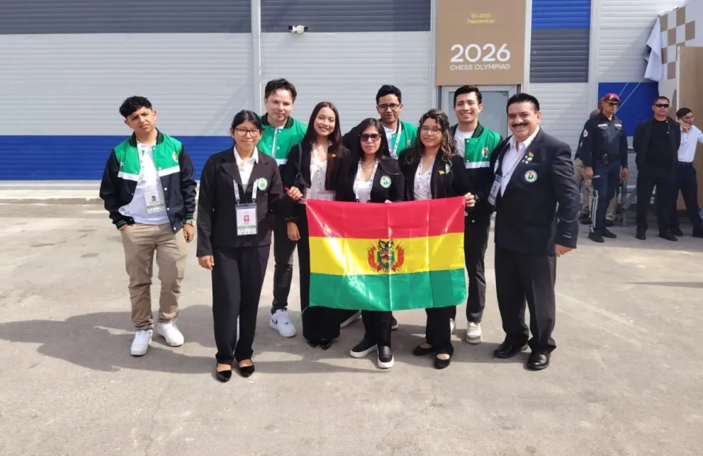 Foto del equipo nacional que participa en la Olimpiada. Crédito: Federación Boliviana de Ajedrez