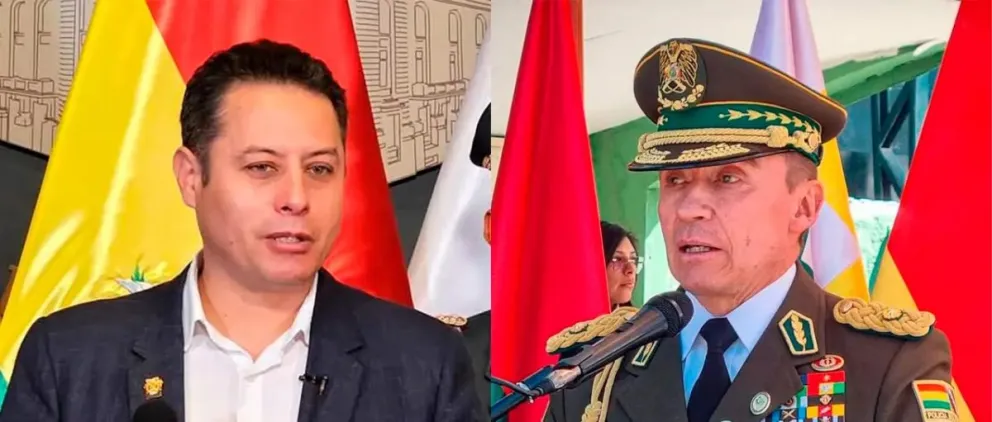 El vicepresidente, Edmand Lara y el excomandante general de la Policía, Mirko Sokol. Foto: Unitel