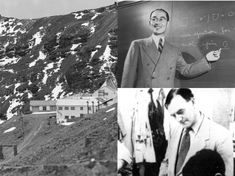 El laboratorio en el Chacaltaya. Arriba: Hideki Yukawa, quien recibió el Premio Nobel de Física en 1949. Abajo: Cecil Powell de pie, quien recibió el Premio Nobel de Física en 1950. Fotos: UMSA 