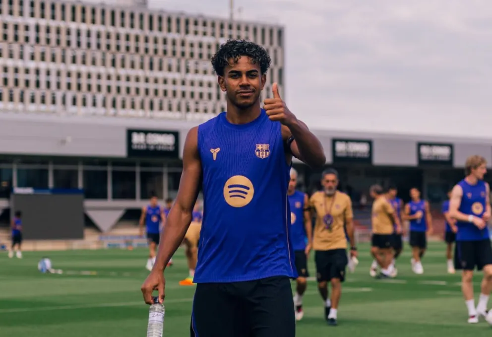 Yamal durante una práctica del club azulgrana. Foto: FC Barcelona.