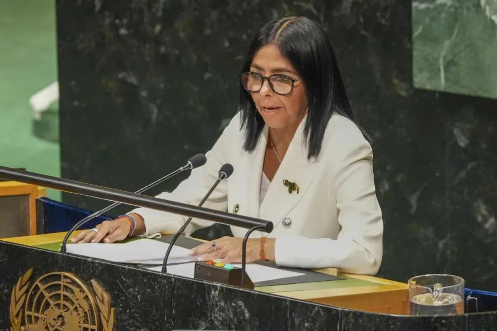 Fotografía del 23 de septiembre de 2026 de la presidenta encargada de Venezuela, Delcy Rodríguez durante la Asamblea General de Naciones Unidas. EFE