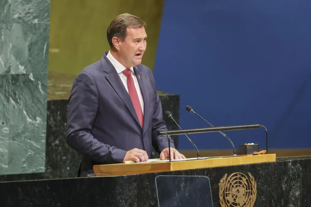 El ministro de Asuntos Exteriores de Bielorrusia, Maxim Ryzhenkov, habla durante el debate general de la 81ª sesión de la Asamblea General de las Naciones Unidas. Foto: EFE