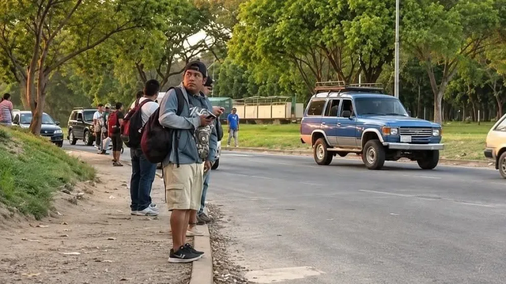 Un ciudadano en espera de una movilidad en Santa Cruz. Foto: RRSS/Facebook
