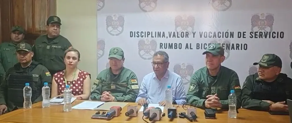 El ministro de Gobierno, Marco Antonio Oviedo, en conferencia de prensa en Beni. Foto: Captura de imagen