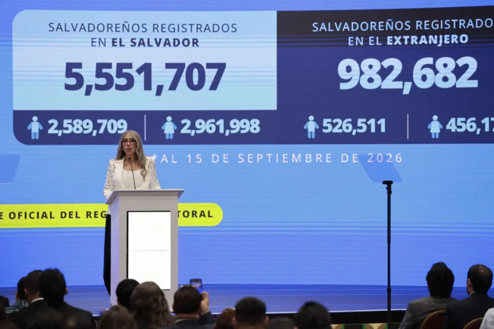 La magistrada presidenta del Tribunal Supremo Electoral (TSE), Roxana Soriano, habla durante el evento de convocatoria a elecciones 2027, este miércoles en San Salvador (El Salvador). EFE