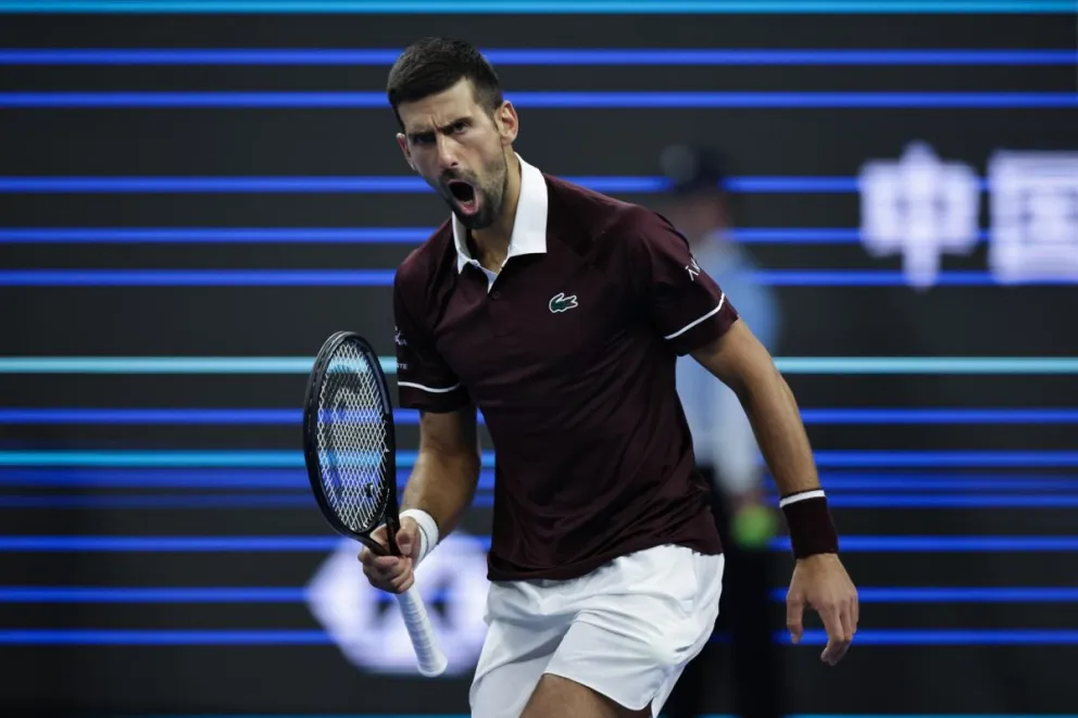 Djokovic celebra durante su encuentro de cuartos de final. Foto: EFE.