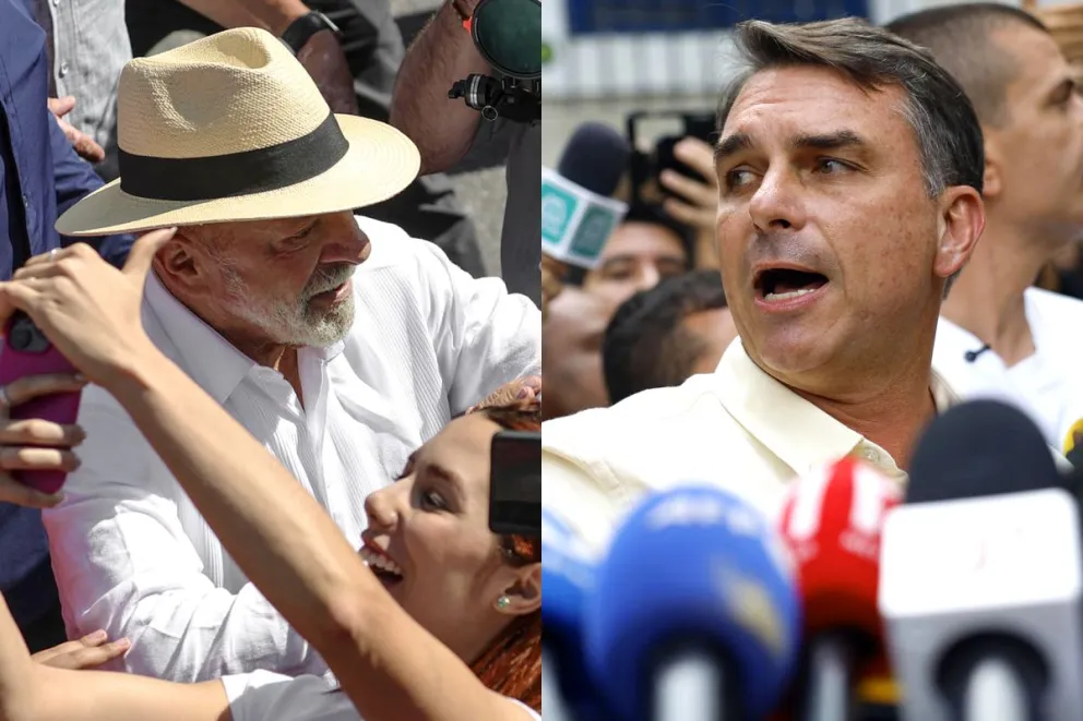 Luiz Inácio Lula da Silva y Flavio Bolsonaro saluda a simpatizantes luego de votar este domingo. Fotos: EFE Montaje Visión 360