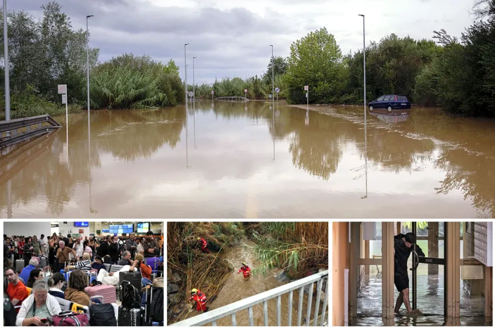 Vista de las carreteras cortadas, los daños, bomberos buscan posibles desaparecidos y cientos de personas esperan la salida de su tren en la estación de Sants por las lluvias cerca de Tordera, Barcelona, Fotos EFE. Montaje Visión 360