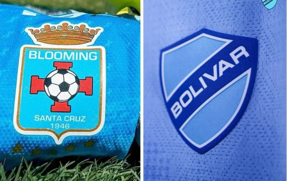 Los escudos de Blooming (izq.) y Bolívar. Fotos: Redes Sociales de los clubes.