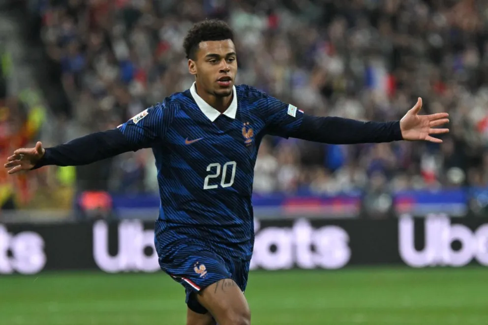 Desire Doue celebra el gol del empate de Francia frente a Bélgica. Foto: EFE