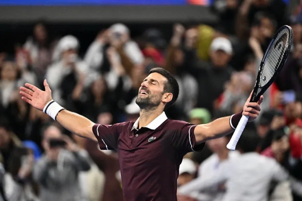 El festejo del tenista serbio. Foto: Novak Djokovic.