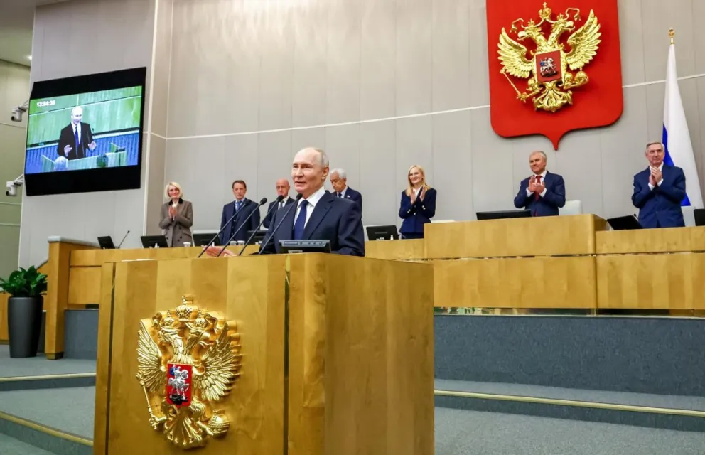 El presidente ruso, Vladímir Putin, el pasado 30 de septiembre durante la primera sesión plenaria de la novena Duma Estatal de Rusia, la cámara baja del parlamento, en Moscú, Rusia. Foto: EFE