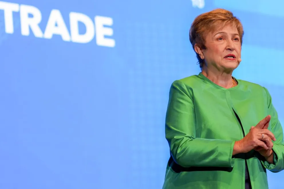 La directora del Fondo Monetario Internacional (FMI), Kristalina Georgieva, dando un discurso en Singapur. Foto: EFE