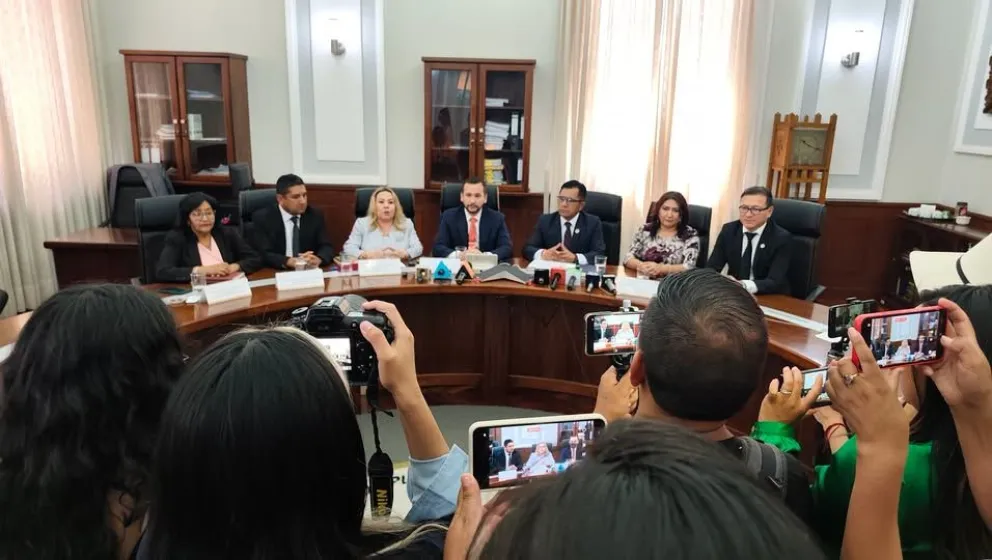 Los magistrados del Tribunal Supremo de Justicia (TSJ) en conferencia de prensa. Foto: TSJ