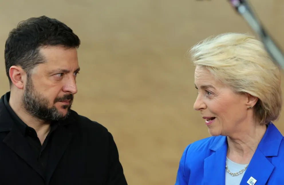 El presidente de Ucrania, Volodímir Zelenski, y la presidenta de la Comisión Europea, Ursula von der Leyen, esta semana en Bruselas. Foto: EFE