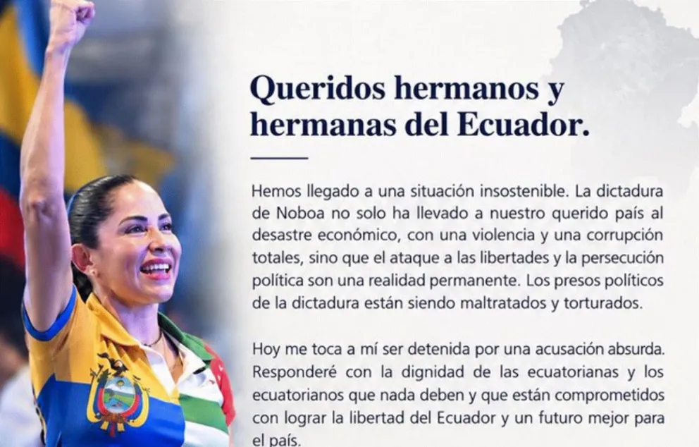 El comunicado de la excandidata presidencial del correísmo Luisa González. Foto: EFE