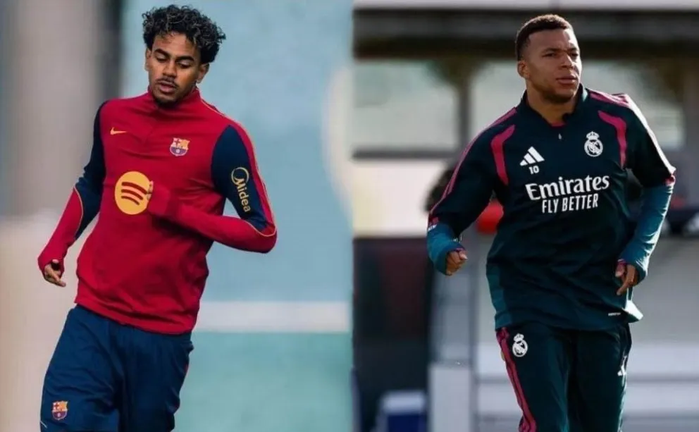 Lamine Yamal (izq.) y Kylian Mbappé, figuras del Barcelona y del Real Madrid en la previa del clásico. Crédito: Barcelona y Real Madrid