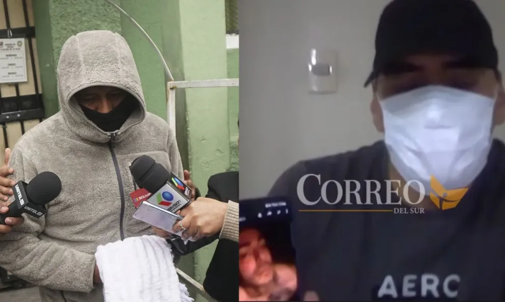 Marcelo Ferrufino, con capucha, y Erick Correa, con barbijo. 