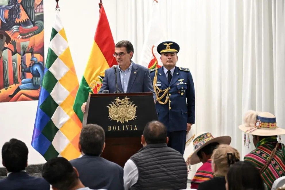 El presidente Rodrigo Paz en un anterior acto oficia. Foto: RRSS de Paz 
