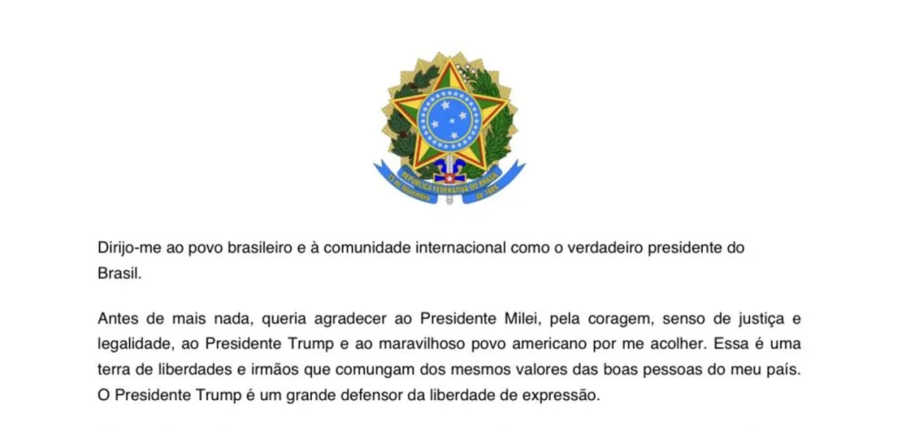 Captura de una publicación en la cuenta en X del senador ultraderechista Flávio Bolsonaro, quien huyó a EEUU dos días después de perder las elecciones presidenciales y que se declara este miércoles el "verdadero presidente electo de Brasil". EFE