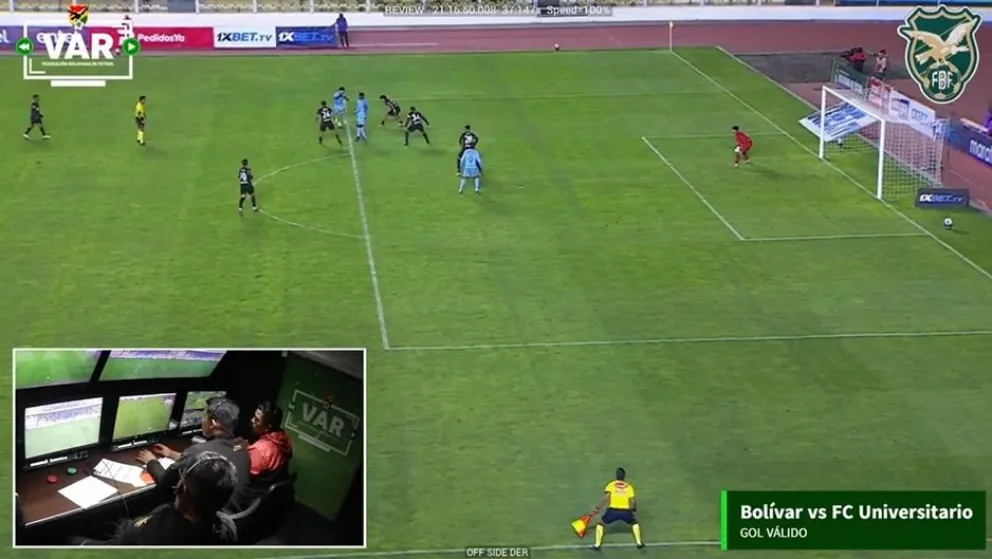 Imagen de la jugada previa al primer gol de Bolívar ante FC Universitario en el estadio Hernando Siles. Foto: Captura de pantalla