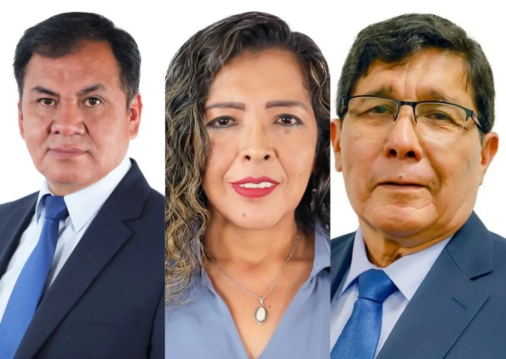 El jefe de bancada de PDC, Víctor Quispe, de Unidad, Eliana Acosta y el de Libre, José Sánchez. Foto: Composición/Cámara de Senadores